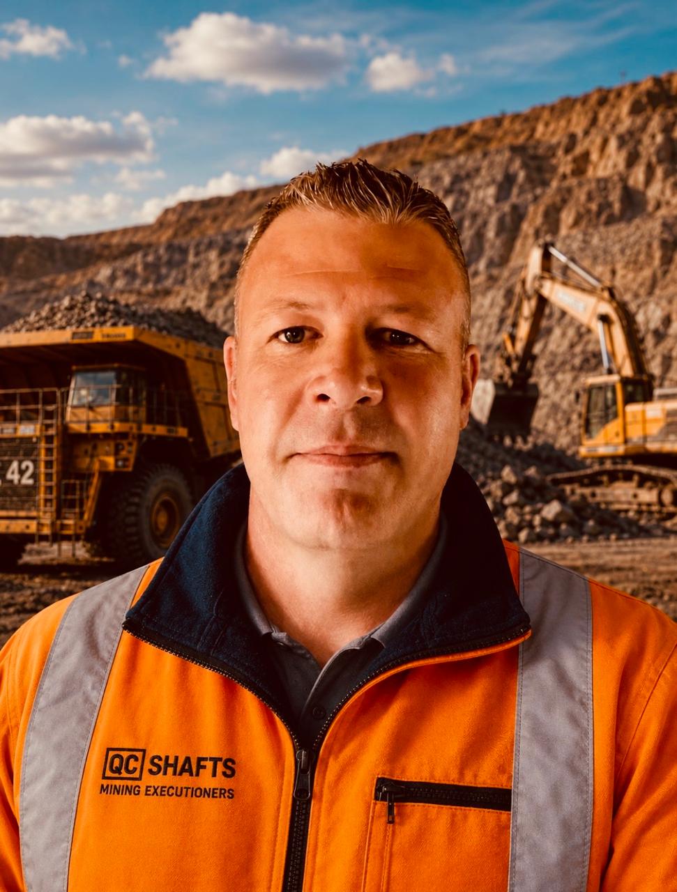 Quintin De Klerk on a mine site at dusk